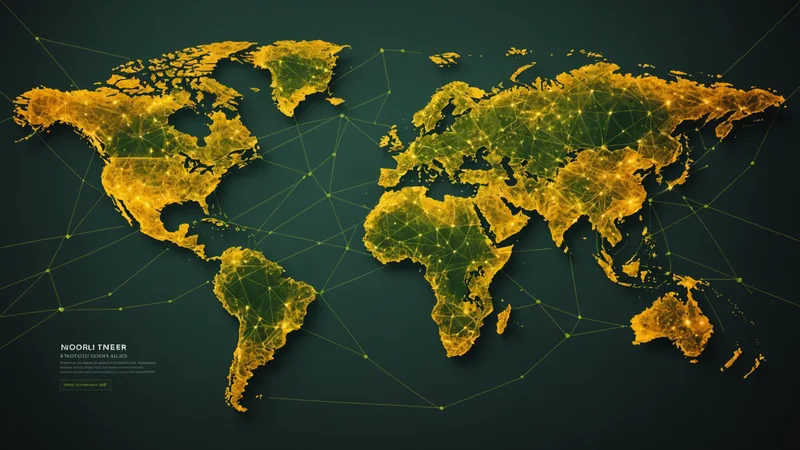 Abstract buyer trust scoring concept — connected global trade network visualization