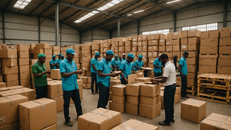 Export goods being packed and loaded for international shipment in Lagos warehouse